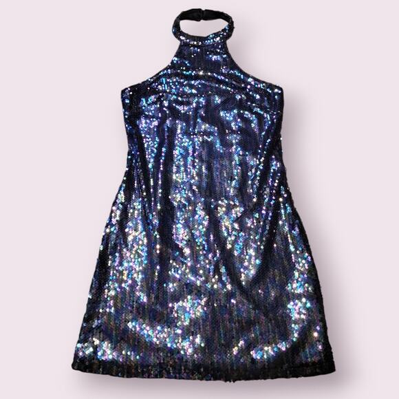 NWT Lulus Sequin Halter Mini Dress S Black Open Back Holiday Glam NYE Party - Picture 5 of 13